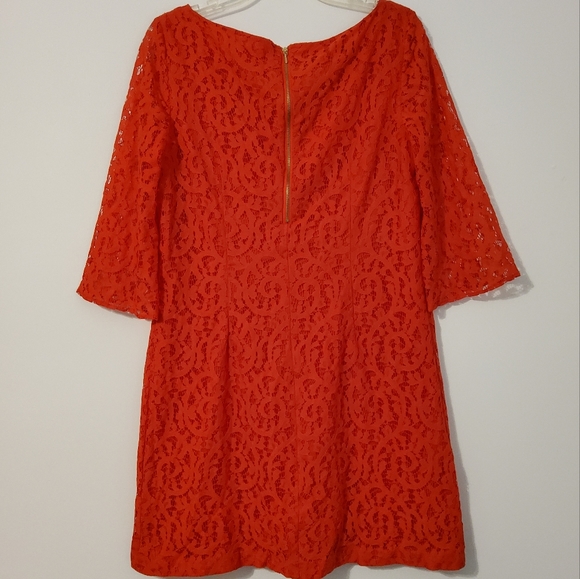 Nine West Red Lace Embroidered Shift Dress 3/4 Sleeve Boat Neck Size 12 - Picture 6 of 9